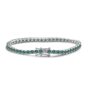 Makroaufnahme von S925 Sterling Silber Tennisarmband mit blauem Moissanit und Verschluss