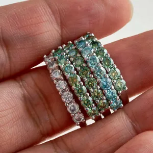 Set of five S925 sterling silver stackable eternity rings with multi-color zircon stones