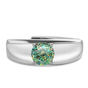 Bague classique en argent S925 et moissanite avec serti quatre griffes et anneau ouvert