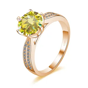 Anello in argento S925 oro rosa con moissanite gialla da 3 carati a sei griffe