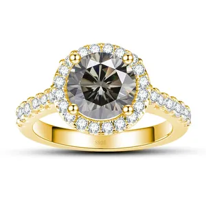 Macro detail of S925 sterling silver ring with halo setting and sparkling stones
