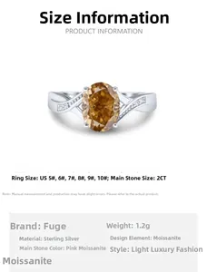 Guide des tailles pour la bague en argent 925 avec moissanite ovale de 2 carats
