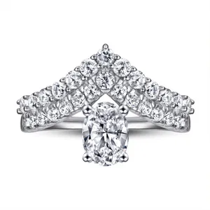 Κομψό δαχτυλίδι από ασήμι 925 σε σχήμα V με moissanite σε σχήμα σταγόνας και διπλή σειρά