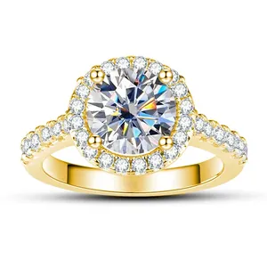 Elegant 18K gold plated Moissanite ring with halo setting and pave diamond accents