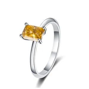 S925 sterling silver ring featuring a radiant cut 1 carat yellow moissanite stone