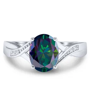 Bague en Argent Sterling 925 de Luxe pour Femme Moissanite Taille Ovale Anneau Croisé Torsadé Zirconium Mariage Bijoux Cadeau