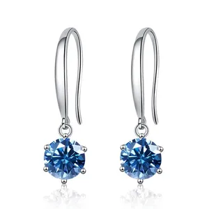 Σκουλαρίκια S925 ασήμι με μπλε moissanite και κλασικό δέσιμο έξι δοντιών