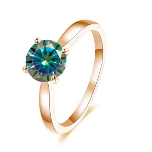 2ct Roségold 925 Silber Vier-Krallen-Moissanit-Ring mit buntem Feuerglanz-Finish