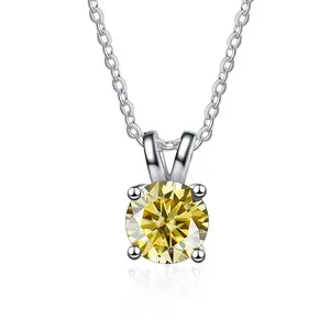Classic S925 sterling silver necklace with a 1-carat yellow moissanite solitaire pendant