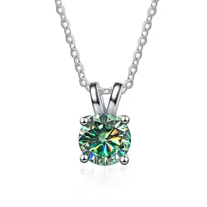Classic S925 silver necklace with a four-prong set round moissanite pendant on O-chain