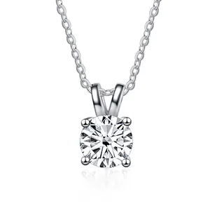 Close-up of S925 silver necklace featuring a brilliant four-claw moissanite pendant