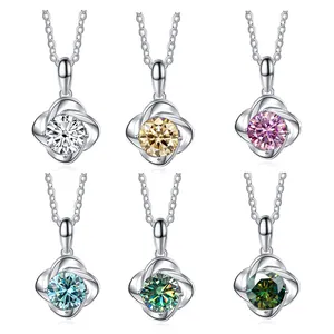 Elegante Moissanit Kleeblatt Anhänger Halskette 925 Sterlingsilber Zierliche Vierblättrige Blume Kette Mit GRA-Zertifikat Für Damen Schmuck