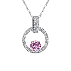 Collier en argent sterling S925 avec pendentif moissanite rose 1ct et monture en forme de V