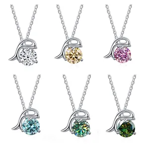 925 Sterling Silver Dolphin Moissanite Pendant Necklace For Women Korean Elegant Zirconia Animal Shape Clavicle Chain Jewelry With GRA Certificate