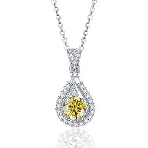 Collana classica in argento sterling S925 con pendente a goccia e moissanite gialla
