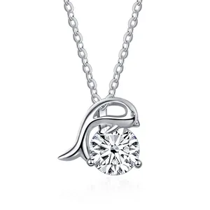 Macro detail of S925 sterling silver dolphin pendant with sparkling moissanite stone