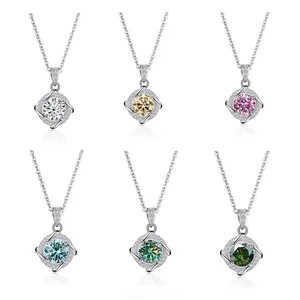 Classic sterling silver necklaces featuring round moissanite in six vibrant colors