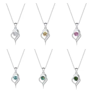 Colliers cœur en argent S925 avec pierres de moissanite colorées en plusieurs teintes