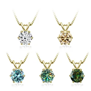 Classica collana in argento S925 a sei griffe con moissanite rotonda in cinque colori