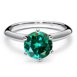 Classic S925 sterling silver ring with 2-carat round green moissanite in six-prong setting