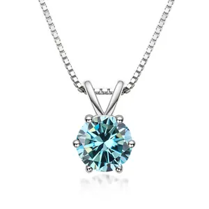 Elegante collana in argento S925 con moissanite azzurra incastonata a sei griffe