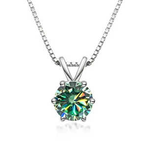 Collana classica in argento S925 con moissanite verde a sei griffe e catena box