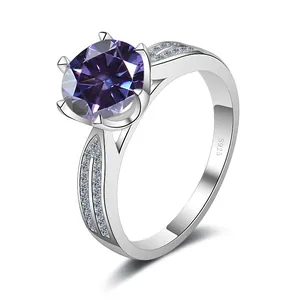 Detailed close-up of S925 silver ring setting with six prongs and purple gemstone