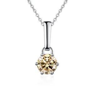 Elegante 925 sterling zilveren ketting met een zes-potige champagne moissanite hanger