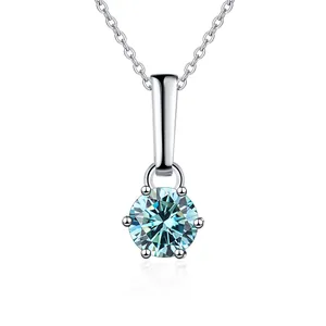 925 Sterling Zilver Moissanite Hanger Ketting Rond Briljant Geslepen D Kleur VVS1 Zespootzetting Klassieke Sieraden Voor Vrouwen