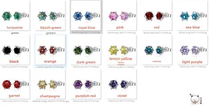Round cut Moissanite stud earrings collection shown in various vibrant gem colors