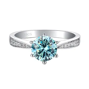 Klassischer Sechs-Krallen 925 Sterlingsilber Moissanit Ring Rundbrillant-Schliff Synthetischer Diamant Verlobung Hochzeitsschmuck