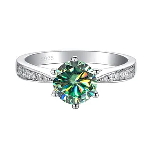 Klassischer Sechs-Klauen-Ring aus 925er Sterlingsilber mit 1-2 Karat Moissanit-Edelstein