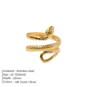 Bague serpent vintage en acier inoxydable avec texture d'écailles en fini doré