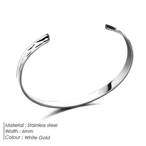 Minimalistischer 6mm Edelstahl-Armreif in C-Form mit edlem Weißgold-Finish für Damen
