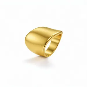 Anello a fascia larga geometrica in acciaio inossidabile dorato lucido e brillante