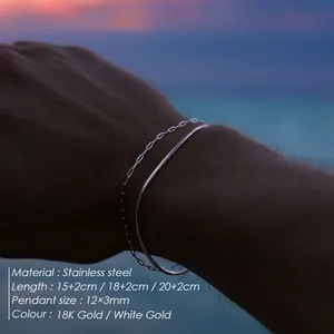 Bracelet double rang en acier inoxydable plaqué or 18K avec maille trombone et serpent
