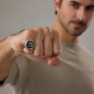 Vintage Heren Roestvrij Staal Davidsster Arendskop Zegelring Retro Punk Religieuze Sieraden Goud Zilver Kleur Vingerring Cadeau