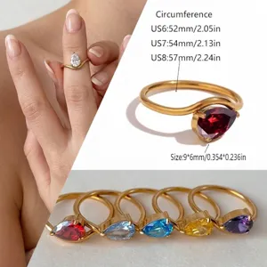 Water drop birthstone ring size guide and various color options for women