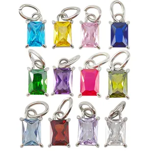 12-piece set of square colorful zircon charms for DIY bracelets and necklaces