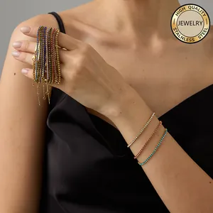 316L Edelstahl Farbiger Zirkonia Tennis Armband Damen PVD Vergoldet Einstellbare Strass Geburtsstein Schmuck Geschenk