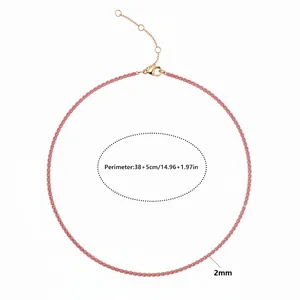 Détail du collier tennis en zircon rose avec chaîne réglable de 38+5 cm en or rose