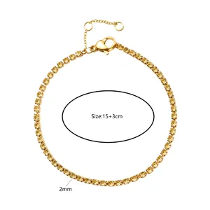 2mm vergoldetes Edelstahl-Tennisarmband mit gelben Zirkonia und verstellbarer Kette