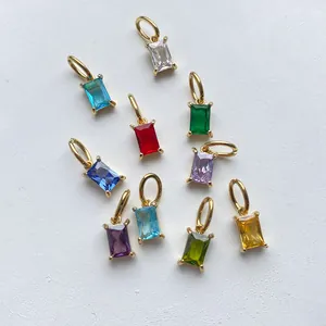 Pendentifs rectangulaires en zircon coloré et acier plaqué or 14K pour bijoux DIY