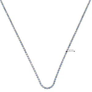 Collier fin en acier inoxydable de 2 mm avec zircons cubiques bleu clair ronds
