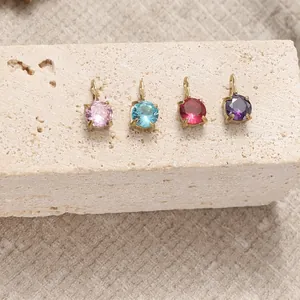 Luxury 4-color round cubic zirconia gold pendants with classic four-prong setting
