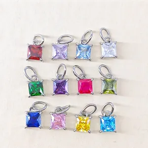 Set of 12 multi-color princess cut square zircon charms for DIY jewelry making