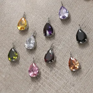 Zirkonia-Tropfenanhänger in neun Farben mit 14K Goldfassung für DIY-Halsketten und Armbänder