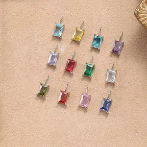 Rectangular colorful cubic zirconia pendants in silver-plated stainless steel settings