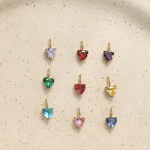 316L Stainless Steel Heart Pendant Birthstone Zirconia Charm Gold Silver Plated DIY Jewelry Making Accessory For Necklace Bracelet Women