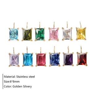 Macro detail of rectangle zirconia pendants with 6x8mm gold stainless steel base